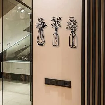3 Metal Flower Vase Decor - Elegant Wall Art for Home
