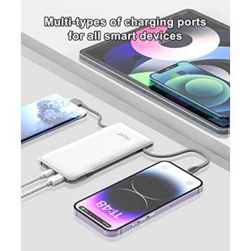 Cell Phone Portable Charger with Built in Lightning and Android Cables Power Bank 10000mah External ...