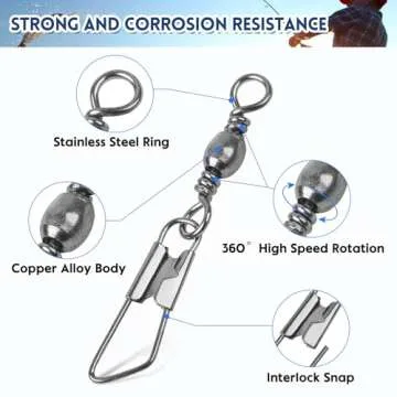 High Strength JSHANMEI Fishing Swivels Snap Swivels - 100pcs