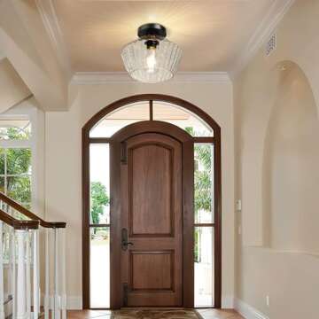 FRIDEKO HOME Semi Flush Mount Ceiling Light - Glass Ceiling Light Fixture Black Hallway Light Fixtur...