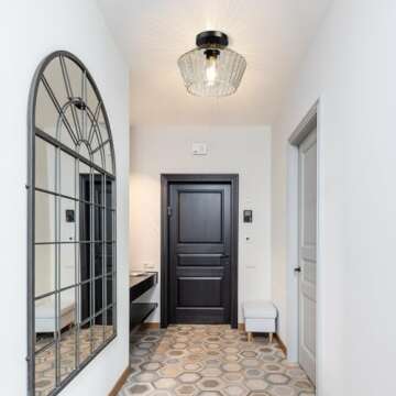 FRIDEKO HOME Semi Flush Mount Ceiling Light - Glass Ceiling Light Fixture Black Hallway Light Fixtures Modern Light Fixtures Ceiling for Bedroom Bathroom Entryway Kitchen Porch