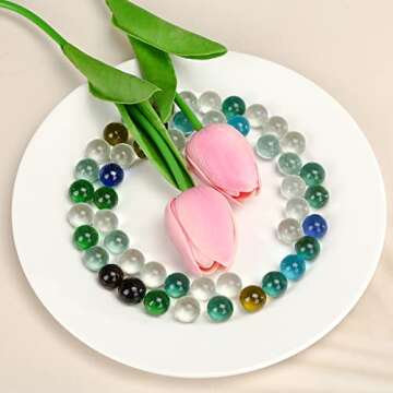 POPLAY 50 PCS Beautiful Player Marbles Bulk for Marble Games, Multiple Colors(1 Whistle)