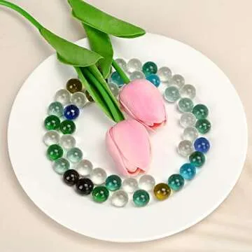 POPLAY 50 PCS Beautiful Player Marbles Bulk for Marble Games, Multiple Colors(1 Whistle)