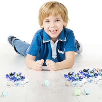 POPLAY 50 PCS Beautiful Player Marbles Bulk for Marble Games, Multiple Colors(1 Whistle)