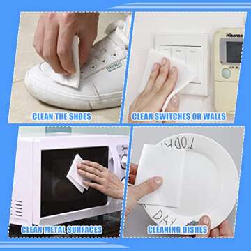 Sawysine 100 Pack Eraser Sheets Disposable Thin Cleaning Sponges Sheets Magic Foam Sponge Pads Home Eraser Wipes for Kitchen Shoe Furniture Bathroom Shower Cleaner