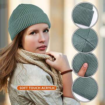 SATINIOR 4 Pieces Trawler Beanie Watch Hat Roll up Edge Skullcap Fisherman Beanie Unisex (Lake Blue, Green Grey, Navy Blue, Grey)