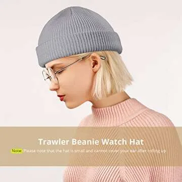 SATINIOR 4 Pieces Trawler Beanie Watch Hat Roll up Edge Skullcap Fisherman Beanie Unisex (Lake Blue, Green Grey, Navy Blue, Grey)