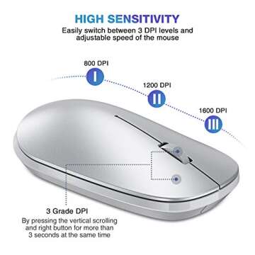 OMOTON Bluetooth Mouse for iPad and iPhone (iPadOS 13 / iOS 13 and Above), Ultra-Thin Wireless Mouse Compatible with Bluetooth Enabled Computer, Laptop, PC, Notebook, and Mac Series (Silver)