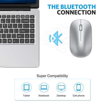 OMOTON Bluetooth Mouse for iPad and iPhone (iPadOS 13 / iOS 13 and Above), Ultra-Thin Wireless Mouse Compatible with Bluetooth Enabled Computer, Laptop, PC, Notebook, and Mac Series (Silver)