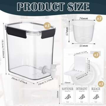 Soaoo 3 Set 67.6 oz Liquid Laundry Detergent Dispenser with Faucet and Cup Holder Labels Plastic Fab...