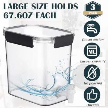 Soaoo 3 Set 67.6 oz Liquid Laundry Detergent Dispenser with Faucet and Cup Holder Labels Plastic Fabric Softener Container Detergent Drip Catcher for Laundry Room Washing Soap