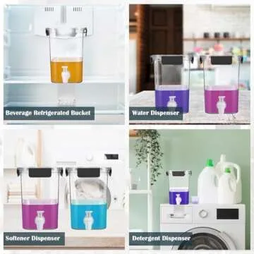 Soaoo 3 Set 67.6 oz Liquid Laundry Detergent Dispenser with Faucet and Cup Holder Labels Plastic Fabric Softener Container Detergent Drip Catcher for Laundry Room Washing Soap