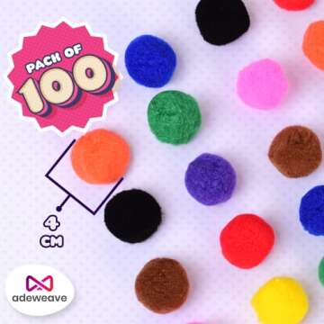 Adeweave 1.5 Inch Pom poms –100 Soft and Fluffy Craft Pom Pom Balls – Multicolor Craft Supplies ...
