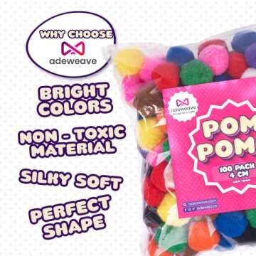 Adeweave 1.5 Inch Pom poms –100 Soft and Fluffy Craft Pom Pom Balls – Multicolor Craft Supplies Pompoms for Arts and Crafts in a Reusable Box, Large Puff Ball Ideal for DIY and School Activities