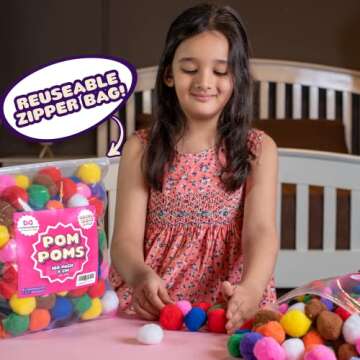 Adeweave 1.5 Inch Pom poms –100 Soft and Fluffy Craft Pom Pom Balls – Multicolor Craft Supplies Pompoms for Arts and Crafts in a Reusable Box, Large Puff Ball Ideal for DIY and School Activities