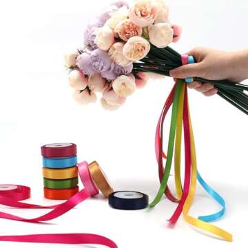 LaRibbons 10 Color 50Yards Solid Satin Ribbon,3/8" X 5 Yard/Roll Colorful Double Face Rainbow Ribbon for Crafts,Flower Bouquet,Gift Wrapping,Hair Bows,Birthday,Wedding Party Decoration
