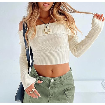 Stylish Off Shoulder Sweater Top for Women - Crop & Slim Fit