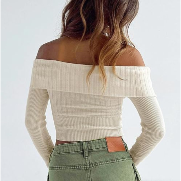 Stylish Off Shoulder Sweater Top for Women - Crop & Slim Fit