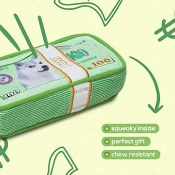 Pawty Dog Toys - Cash Money Dog Toy - Plush Cute Unique Parody Toy with Squeaker - Funny Birthday Gift Small Medium Dogs Premium Quality - Unique Design