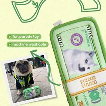 Pawty Dog Toys - Cash Money Dog Toy - Plush Cute Unique Parody Toy with Squeaker - Funny Birthday Gift Small Medium Dogs Premium Quality - Unique Design