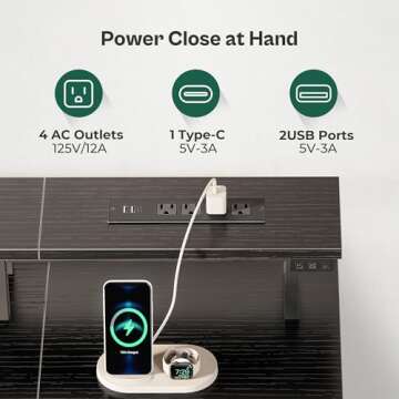 Huuger 47 Inch Computer Desk with Power Outlets and LED Lights, Gaming Desk with 4 Drawers, Office Desk with Monitor Stand, Study Desk Work Desk for Home Office, Small Spaces, Black