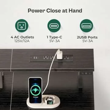 Huuger 47 Inch Computer Desk with Power Outlets and LED Lights, Gaming Desk with 4 Drawers, Office Desk with Monitor Stand, Study Desk Work Desk for Home Office, Small Spaces, Black