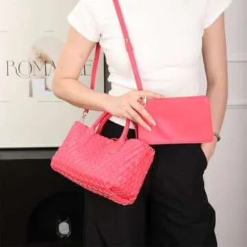 Medium Size Woven Tote Handbag for Women Work Tote Bag Shoulder Purse Tote Purse Shoulder Bag Travel Tote Bag-1