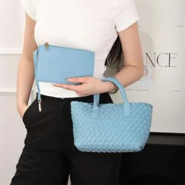 Medium Size Woven Tote Handbag for Women Work Tote Bag Shoulder Purse Tote Purse Shoulder Bag Travel Tote Bag-1