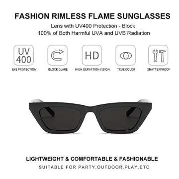 BOJOD Small Square Cat Eye sunglasses for women trendy retro skinny cool 90s sunglasses Black