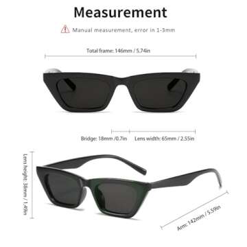 BOJOD Small Square Cat Eye sunglasses for women trendy retro skinny cool 90s sunglasses Black