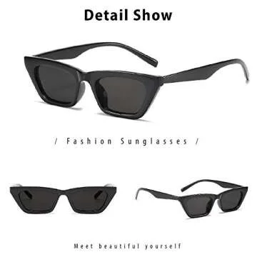 BOJOD Small Square Cat Eye sunglasses for women trendy retro skinny cool 90s sunglasses Black