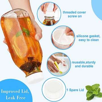 Milk Bottle with Dispenser Cap, 100% Airtight Heavy Duty Screw Lid. 2 Pack 32 Oz Reusable Glass Bottles with 3 Lids! Breast Milk Jug Pitcher, Buttermilk, Water, Juice Bottles w Cap, Syrup, Honey