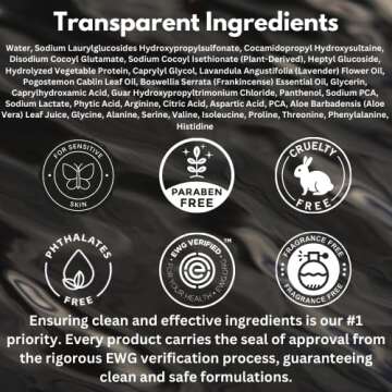 HygieneLab Men's Shampoo - EWG Verified Non-Toxic Formula, Fragrance-Free & Paraben-Free, Gentle Cleanse for All Hair Types, Premium Quality (10 fl oz)