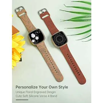 Minyee Floral Engraved Bands for Fitbit Versa 4 | Cute Summer Strap
