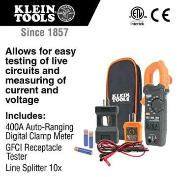 Klein Tools CL120KIT Clamp Meter Electrical Test Kit, AC Auto Ranging 400 Amp, Backlit Display, Incl...