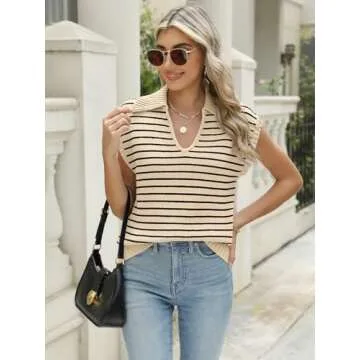 LILLUSORY V Neck Cap Sleeve Sweater Vest for Women