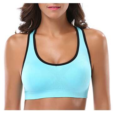 MIRITY Women Racerback Sports Bras - High Impact Workout Gym Activewear Bra Pack of 3 Color Black Grey Blue Size M