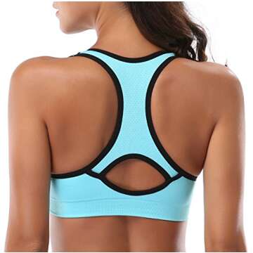 MIRITY Women Racerback Sports Bras - High Impact Workout Gym Activewear Bra Pack of 3 Color Black Grey Blue Size M