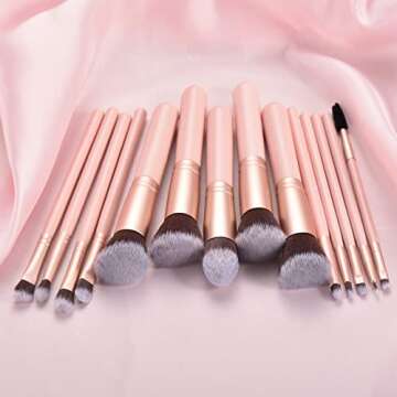 Makeup Brushs 14 pcs pink, wooden makeup brush set premium synthetic foundation brush Blush eyeshado...