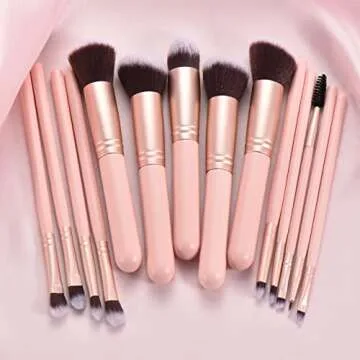 Makeup Brushs 14 pcs pink, wooden makeup brush set premium synthetic foundation brush Blush eyeshadow concealer, etc ，Makeup tools for women/girls（14 pcs pink)