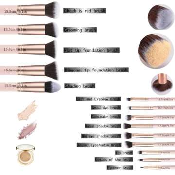 Makeup Brushs 14 pcs pink, wooden makeup brush set premium synthetic foundation brush Blush eyeshadow concealer, etc ，Makeup tools for women/girls（14 pcs pink)