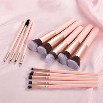 Makeup Brushs 14 pcs pink, wooden makeup brush set premium synthetic foundation brush Blush eyeshadow concealer, etc ，Makeup tools for women/girls（14 pcs pink)
