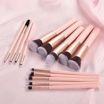 Makeup Brushs 14 pcs pink, wooden makeup brush set premium synthetic foundation brush Blush eyeshadow concealer, etc ，Makeup tools for women/girls（14 pcs pink)