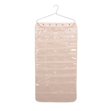 Household Essentials 80-Pocket Hanging Jewelry and Accessories Organizer, Natural Canvas,White, 5"