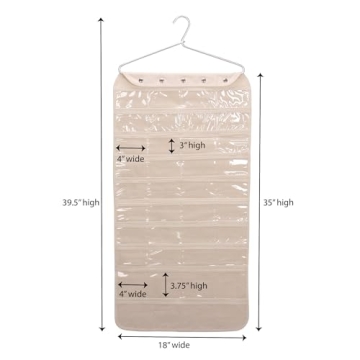 Household Essentials 80-Pocket Hanging Jewelry and Accessories Organizer, Natural Canvas,White, 5"