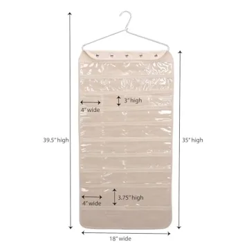 Household Essentials 80-Pocket Hanging Jewelry and Accessories Organizer, Natural Canvas,White, 5"