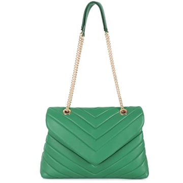 LMKIDS Quilted Crossbody Bags for Women, Trendy Roomy Shoulder Handbags with Flap Gold Hardware Chai...