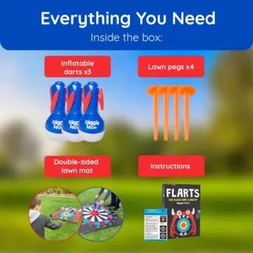 Giggle N Go Outdoor Games for Kids, Adults & Family - The Original Flarts Floor and Yard Darts Game with Inflatable Pins, Lawn Pegs and Mat - Monster Theme, Easter Basket Stuffers Gifts for Kids