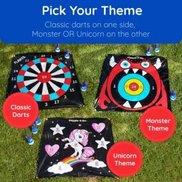 Giggle N Go Outdoor Games for Kids, Adults & Family - The Original Flarts Floor and Yard Darts Game with Inflatable Pins, Lawn Pegs and Mat - Monster Theme, Easter Basket Stuffers Gifts for Kids