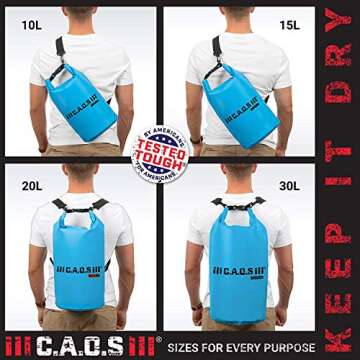 CAOS Kayak Dry Storage Bag - Waterproof PVC, Blue, 15L - Enjoy All Outdoor Water Sports with The Dry Pack Backpack for Boating